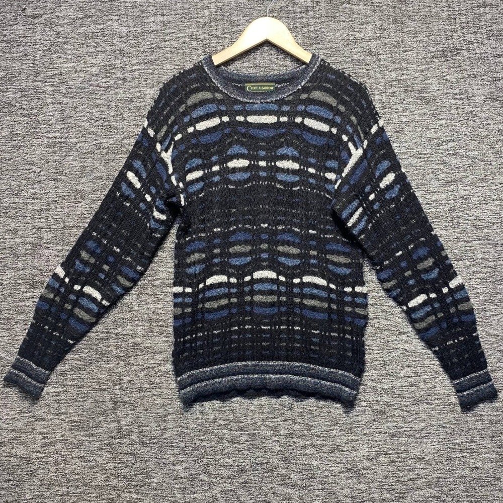 VTG Croft Barrow Sweater Men Medium Wool Blend 3D Textured Knit Blue Black Coogi